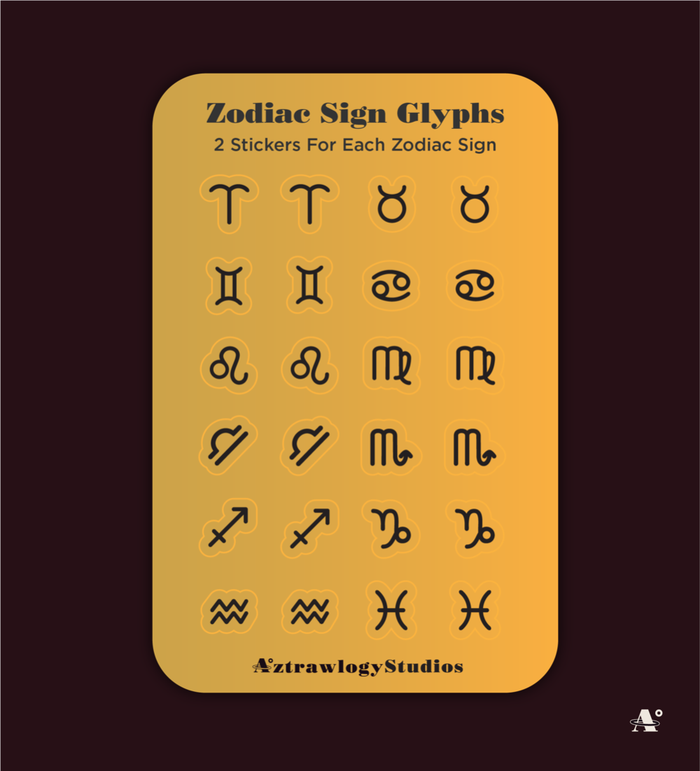 Zodiac Sign Glyph Stickers, Glossy Gold (1 Sheet)