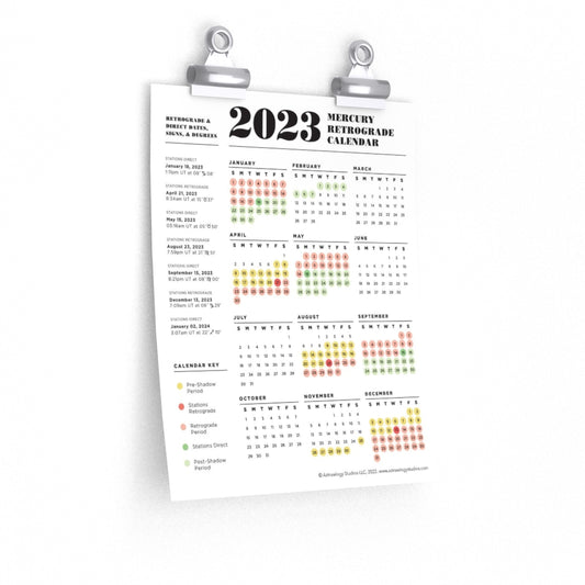 2023 Mercury Retrograde Calendar Poster (9"x11")